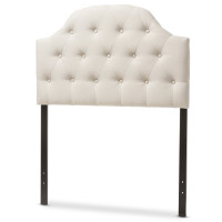 Baxton Studio BBT6496-Light Beige-Twin HB Morris Upholstered Button-Tufted Scalloped Twin Size Headboard